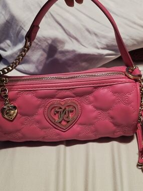 Juicy Couture Pink Quilted Heart-Accent Barrel Shoulder Bag With Pouch